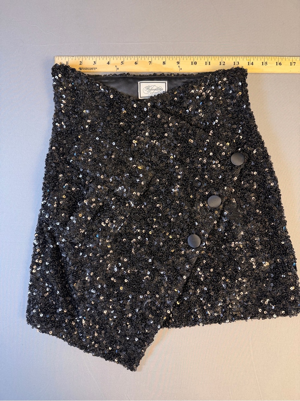 Redemption Italy Sequin Wrap Mini Skirt Asymmetrical - Black - Size 40 EU - Picture 13 of 16